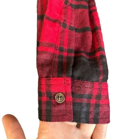 Y2K 90s Grunge Lumberjack Hippie Rose Flannel Button Down Red Black - Picture 4 of 7